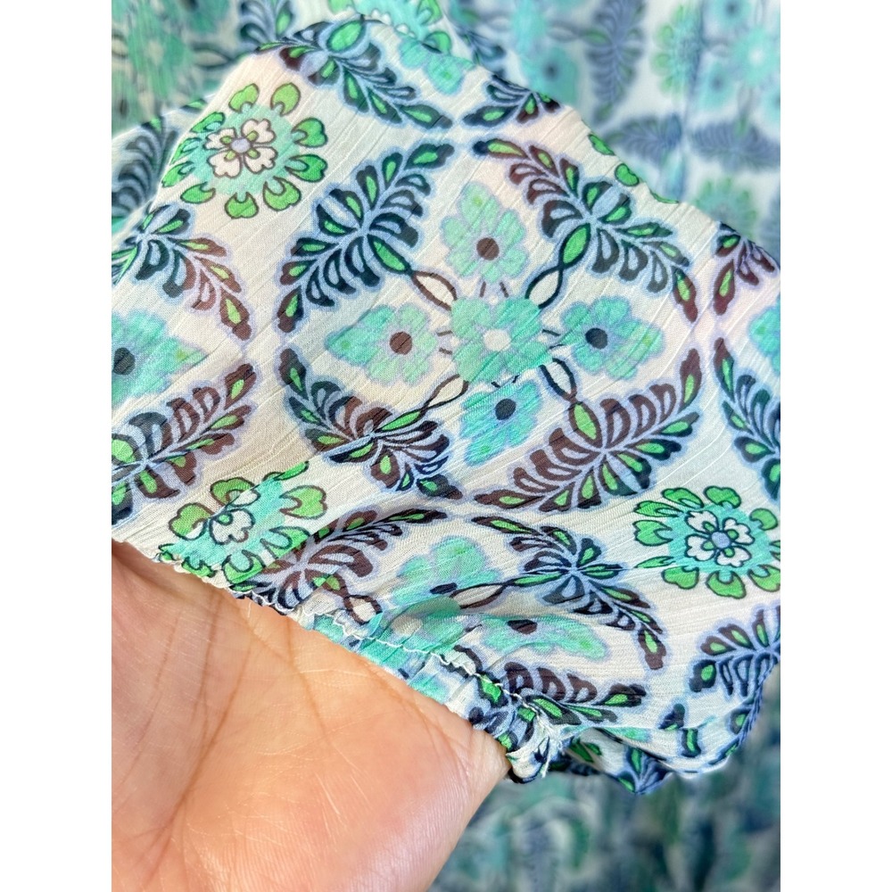 Lovestitch Teal Blue Geometric Floral Print Wrap Maxi Dress Long Sleeve L Sheer - Picture 13 of 16